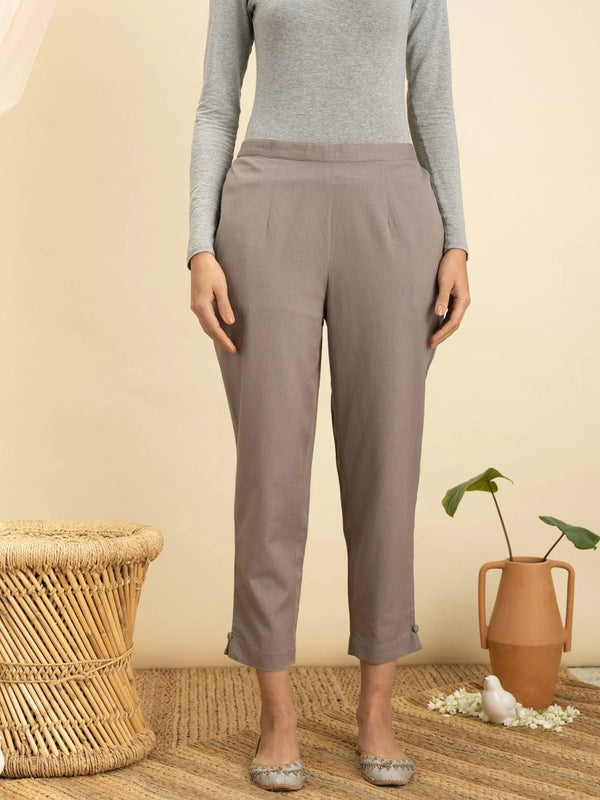 Grey Solid Cotton Trousers - Jashvi