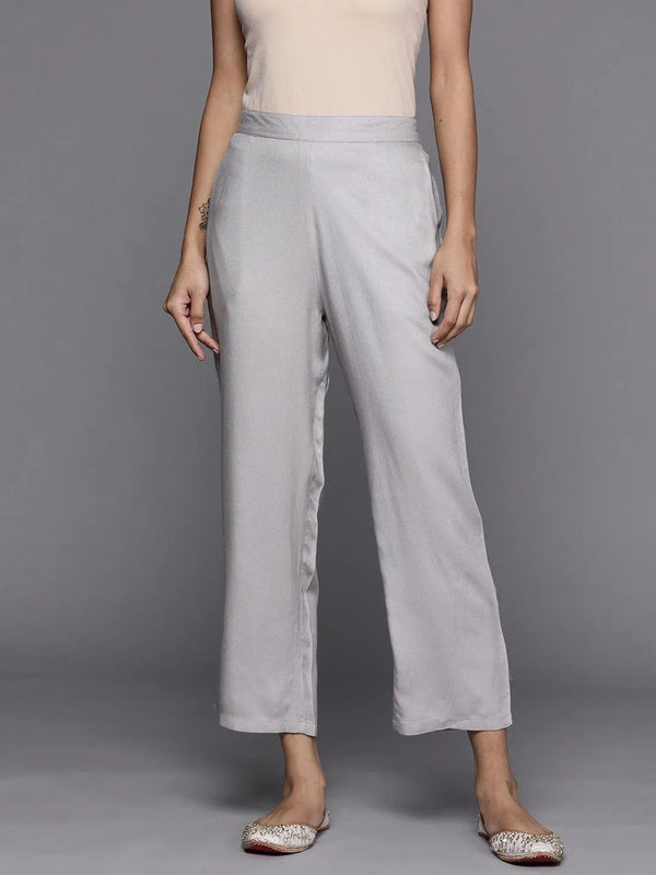 Grey Solid Pashmina Wool Trousers - Jashvi