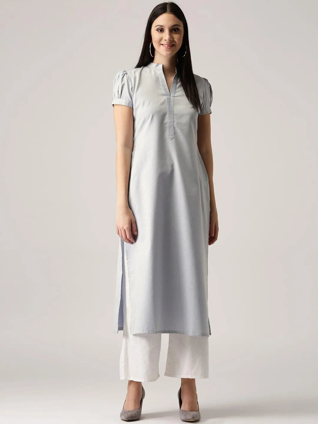 Grey Solid Polyester Kurta - Jashvi