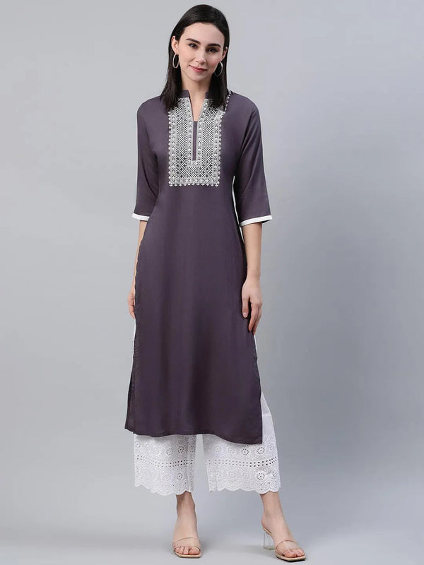 Grey Solid Rayon Kurta - Jashvi