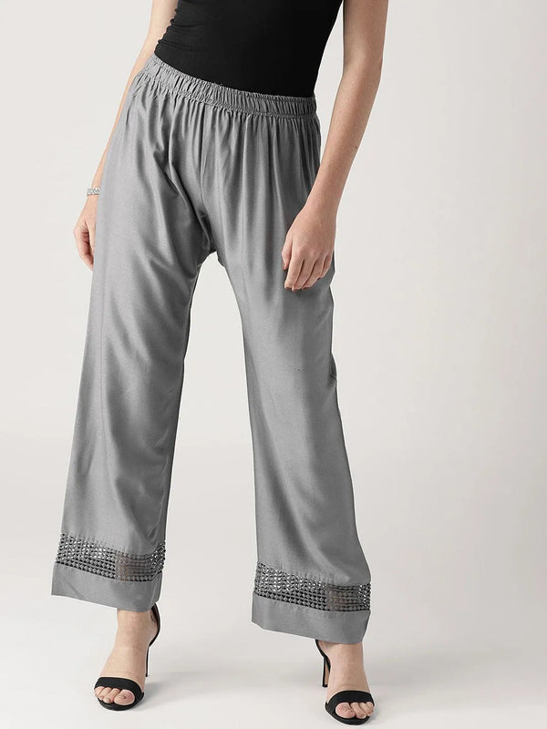 Grey Solid Rayon Palazzos - Jashvi