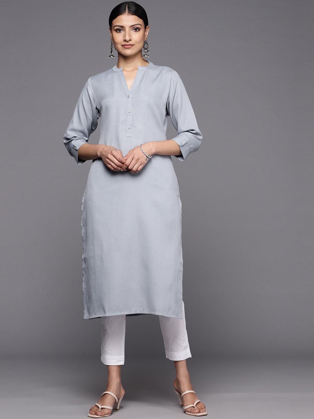 Grey Solid Rayon Straight Kurta - Jashvi