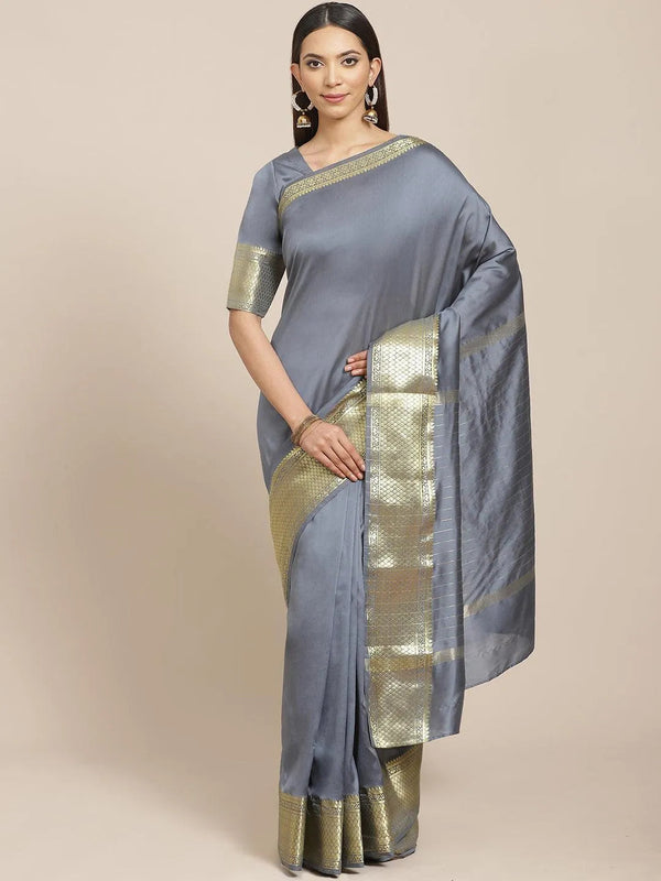 Grey Solid Silk Blend Saree