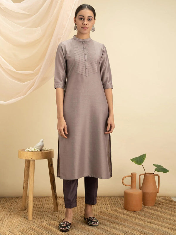 Grey Solid Silk Kurta - Jashvi