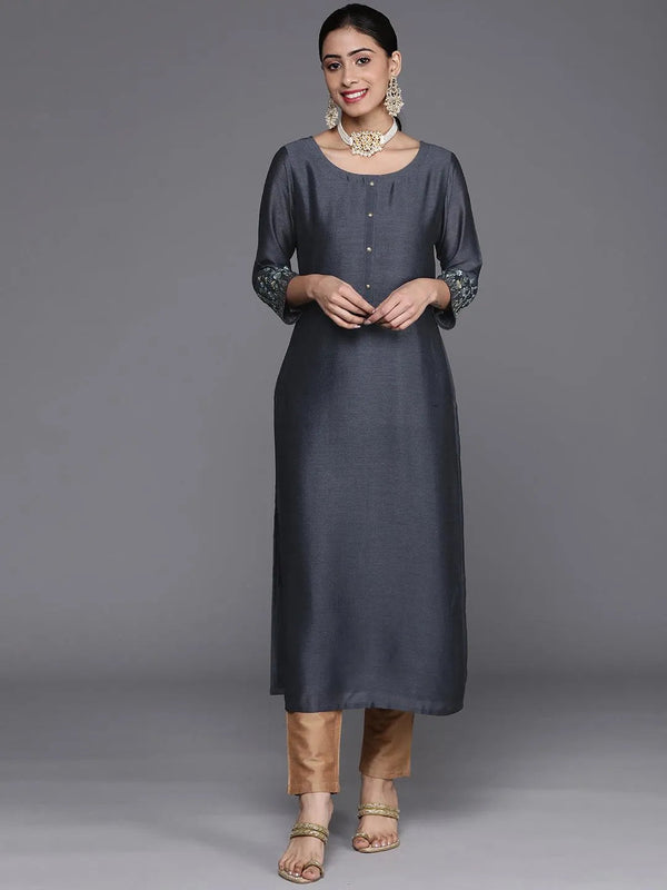 Grey Solid Silk Kurta - Jashvi