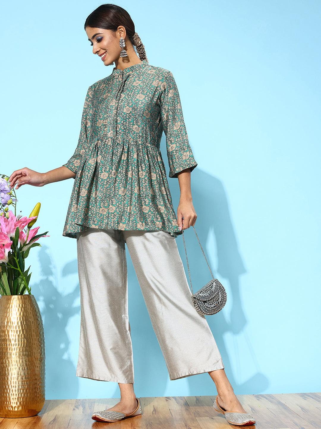 Grey Solid Silk Palazzos - Jashvi