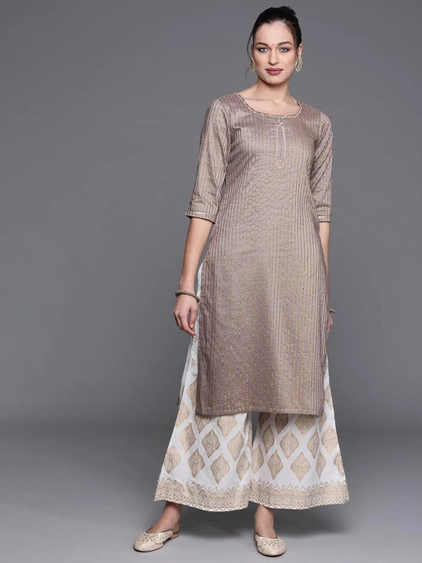 Grey Striped Chanderi Silk Kurta - Jashvi