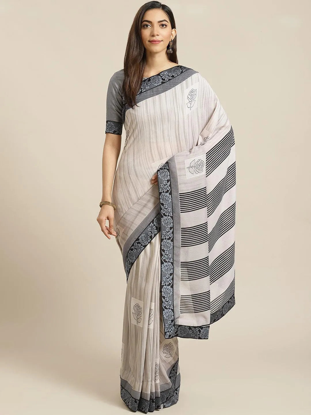 Grey Striped Chiffon Saree - Jashvi