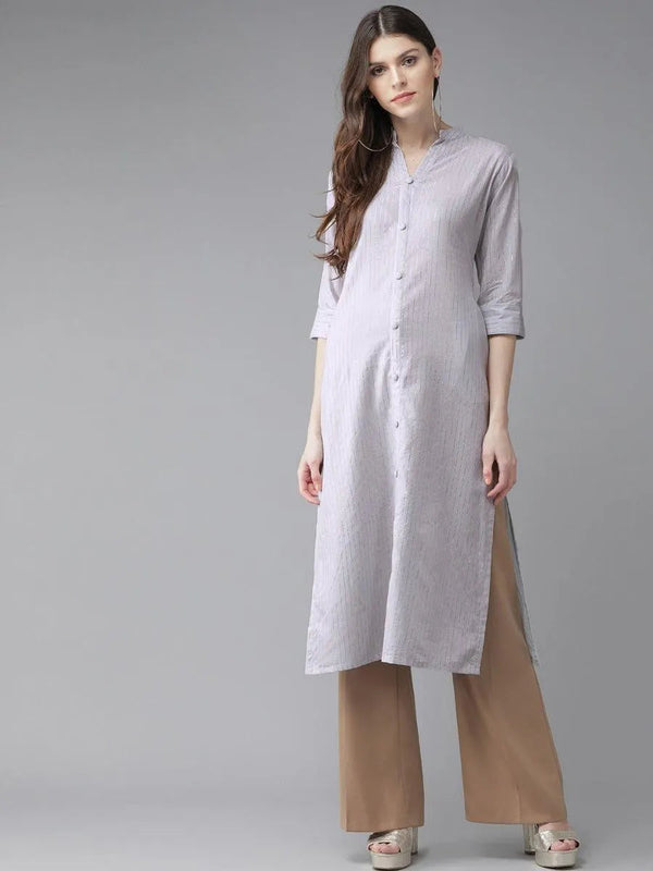 Grey Striped Cotton Kurta - Jashvi