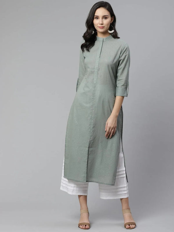 Grey Striped Cotton Kurta - Jashvi