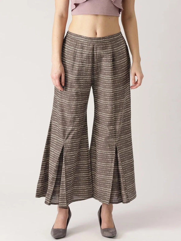 Grey Striped Cotton Palazzos - Jashvi