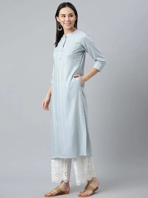 Grey Striped Rayon Kurta - Jashvi