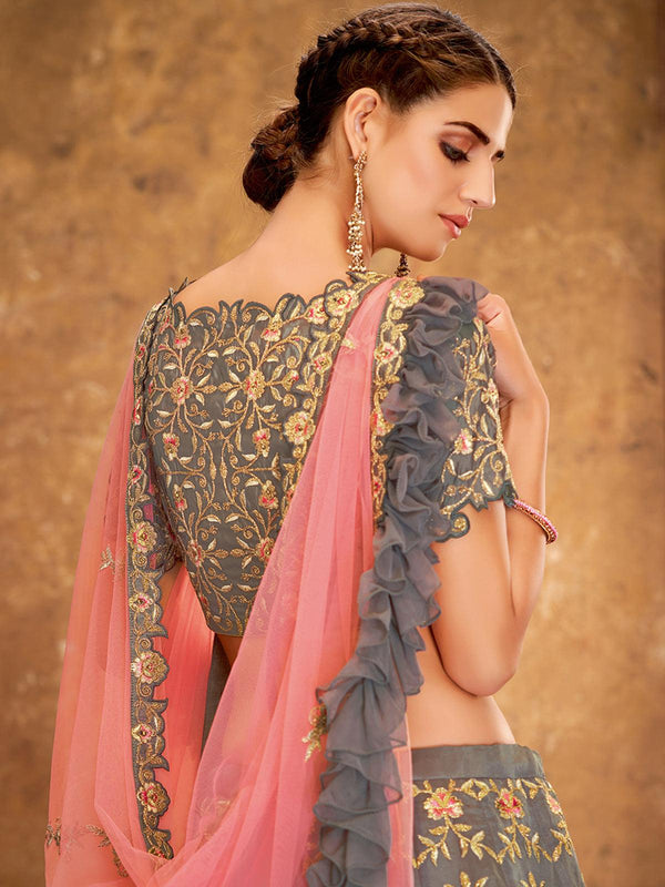 Women's Grey Tissue Designer Lehenga Choli - Odette