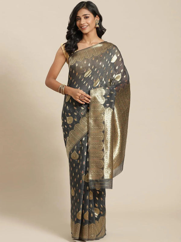 Grey Woven Design Brocade Saree - Jashvi