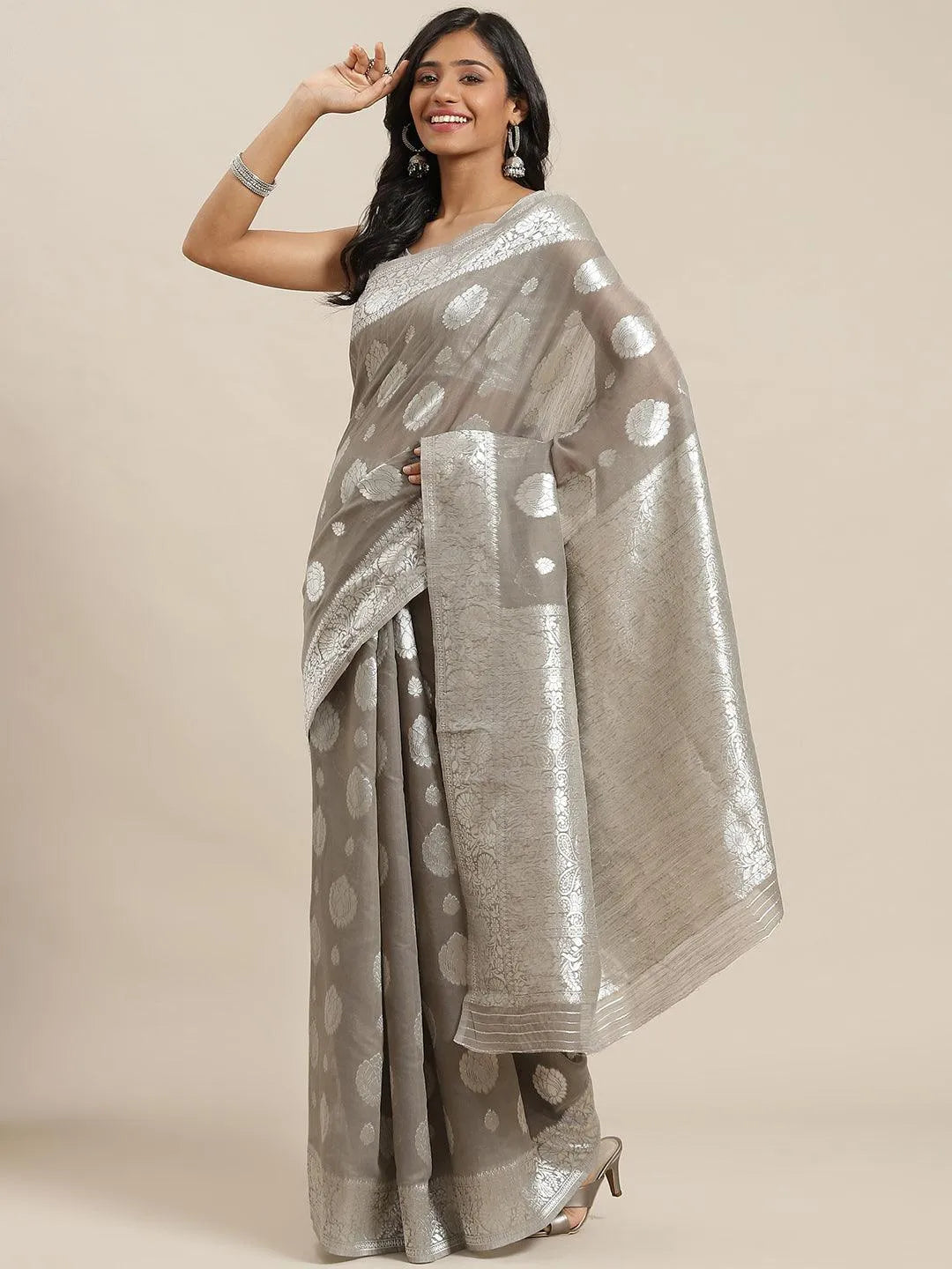 Grey Woven Design Brocade Saree - Jashvi