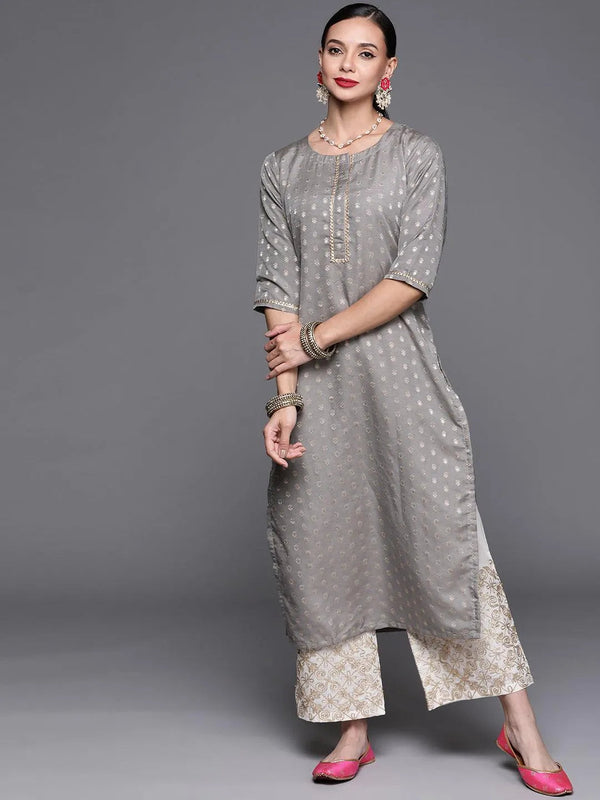 Grey Woven Design Chanderi Silk Kurta - Jashvi