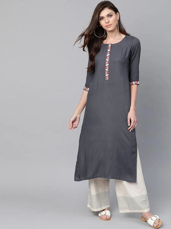 Grey Woven Design Cotton Kurta - Jashvi