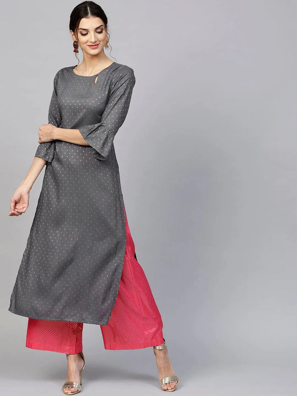 Grey Woven Design Rayon Kurta - Jashvi