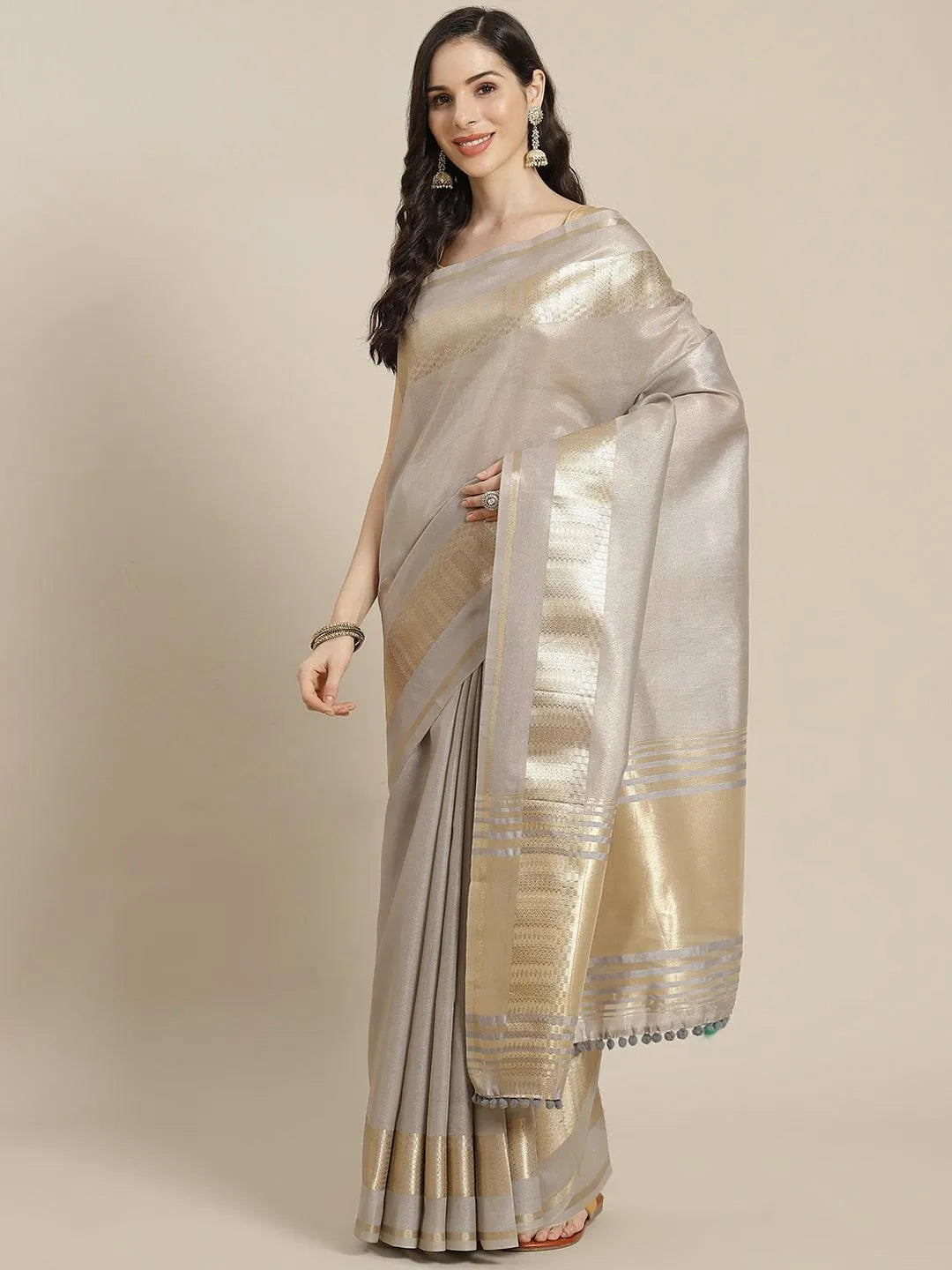 Grey Woven Design Silk Blend Saree - Jashvi