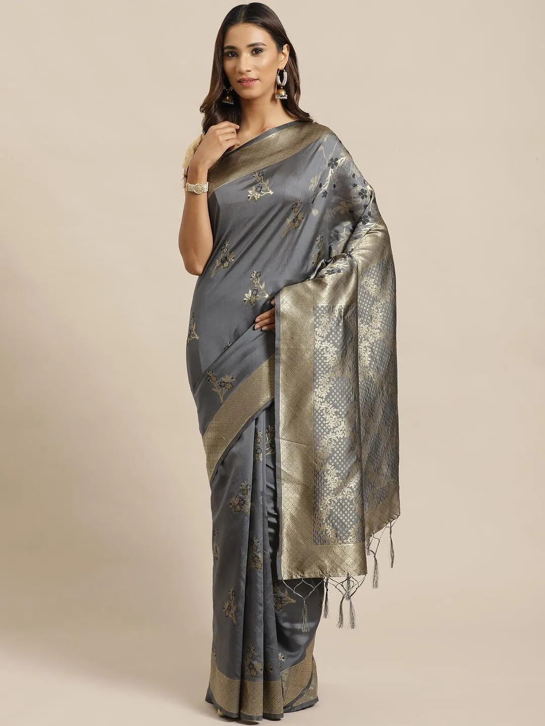 Grey Woven Design Silk Saree - Jashvi