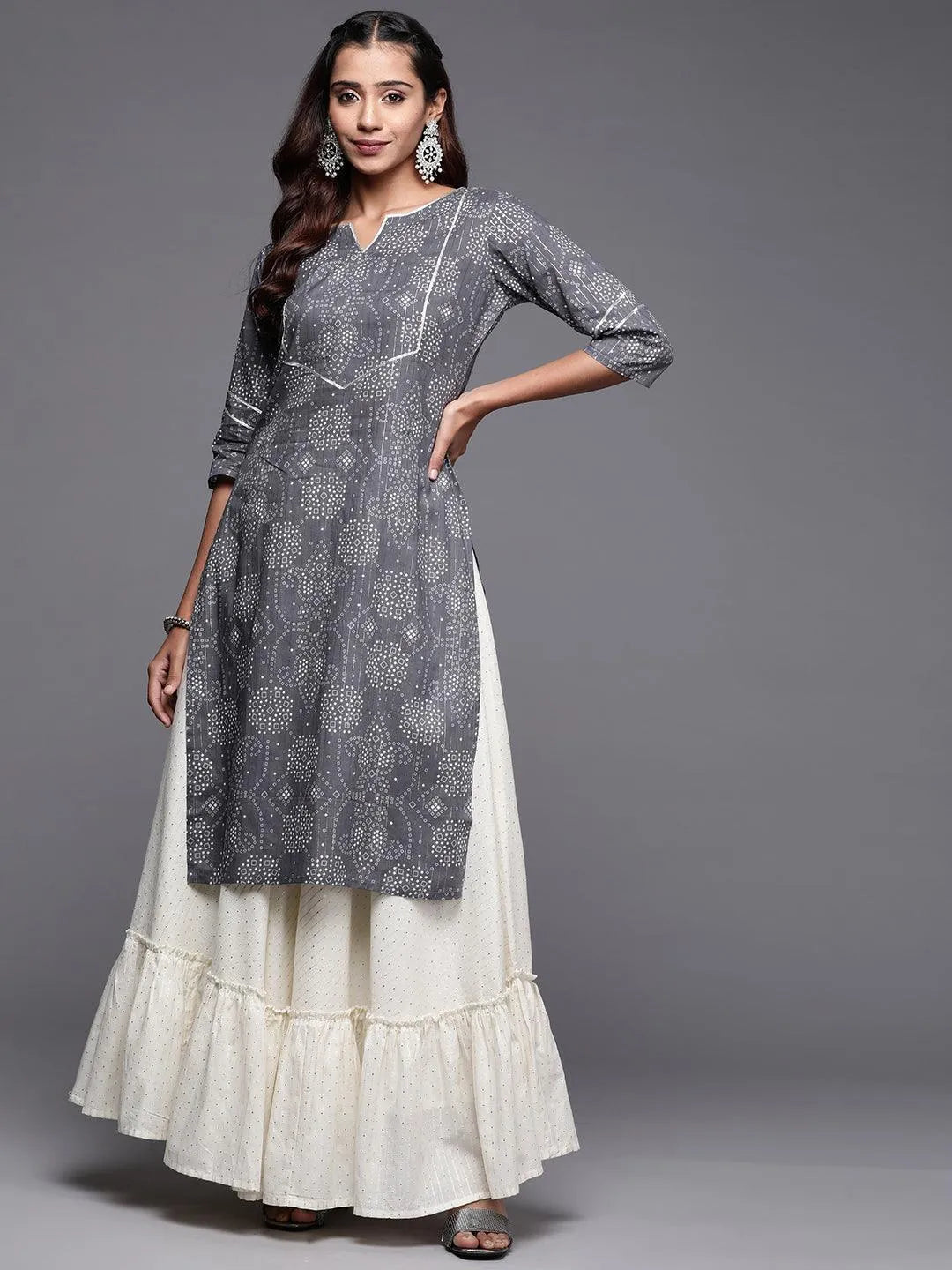 Grey Yoke Design Cotton Straight Kurta - Jashvi