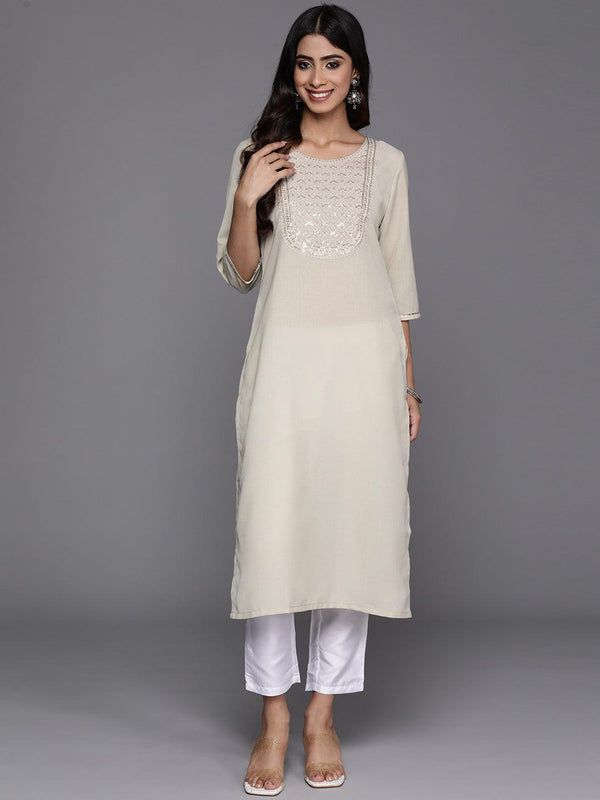 Grey Yoke Design Cotton Straight Kurta - Jashvi