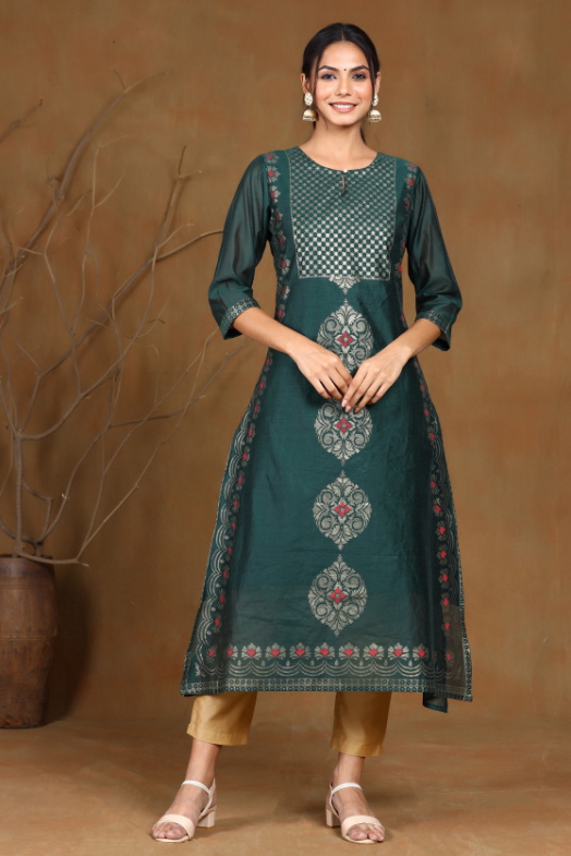 Women's Modal Chanderi Printed Straight Kurta - Juniper