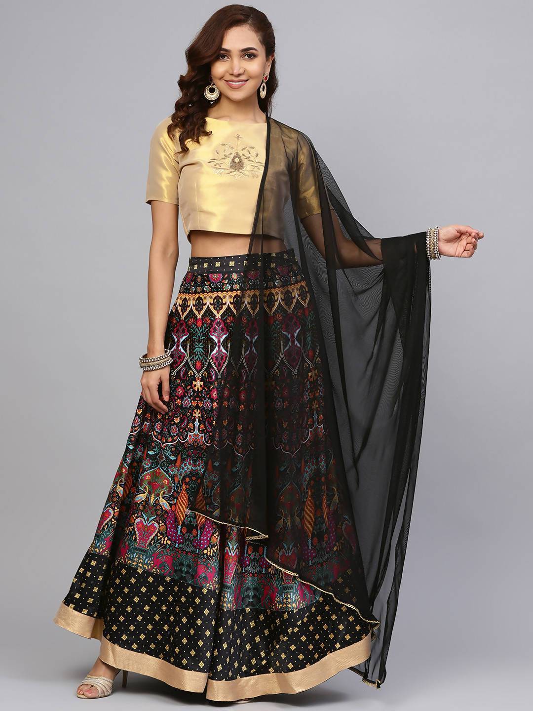 Women's Black Net Solid Dupatta - Juniper