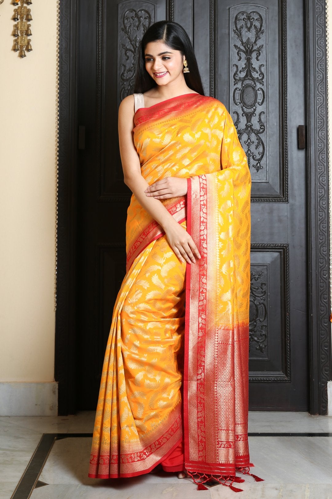 Women's silk saree with border - IN WEAVE SAREES