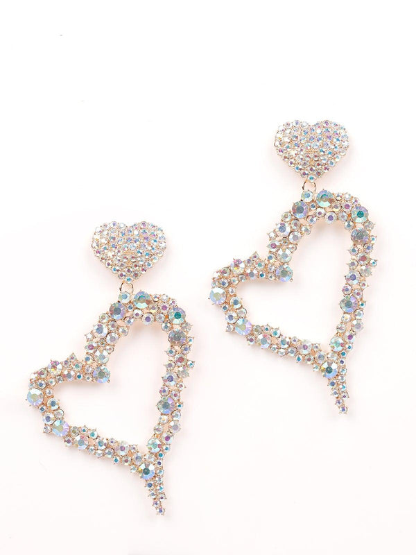 Women's Heart Shaped Studded Drop Earrings - Odette