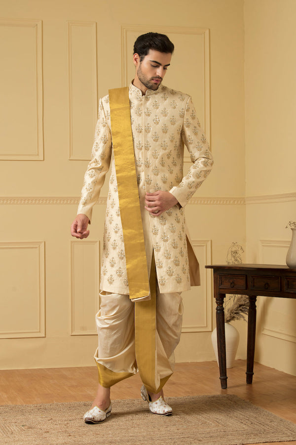 Men's Gold Boota Sherwani Zardosi - Hilo Design