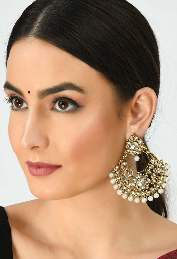 Johar Kamal Gold-Plated Kundan & Pearls Earrings Jker_067