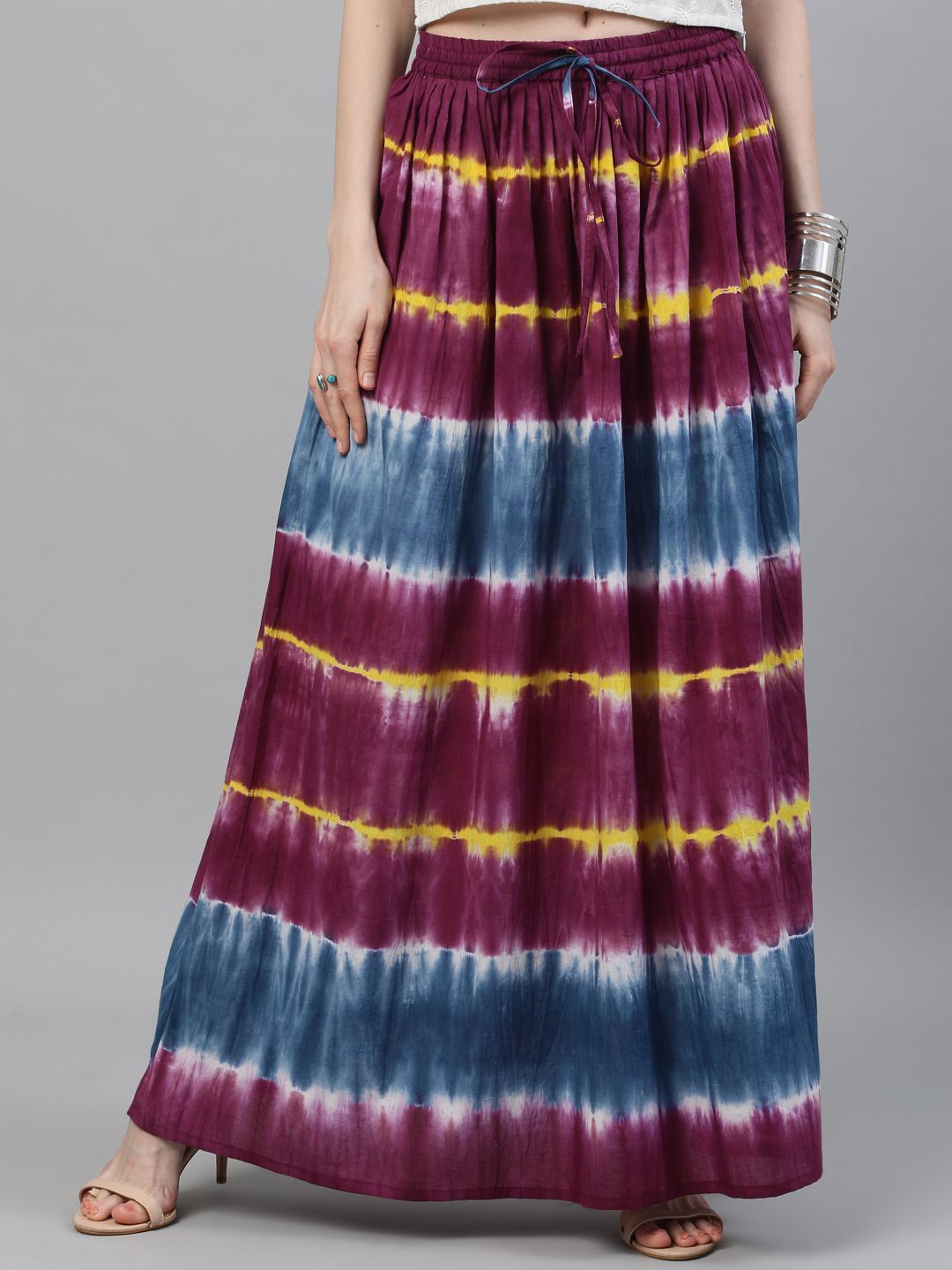 Women's Purple  & Blue Tie and Dye Printed Flared Skirt - AKS