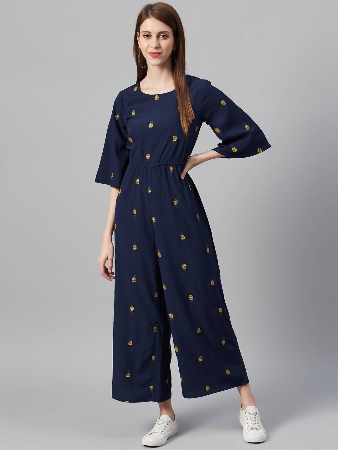 Women's Darkblue Micro Poly Embroidered Ethnic Jumpsuit - Juniper