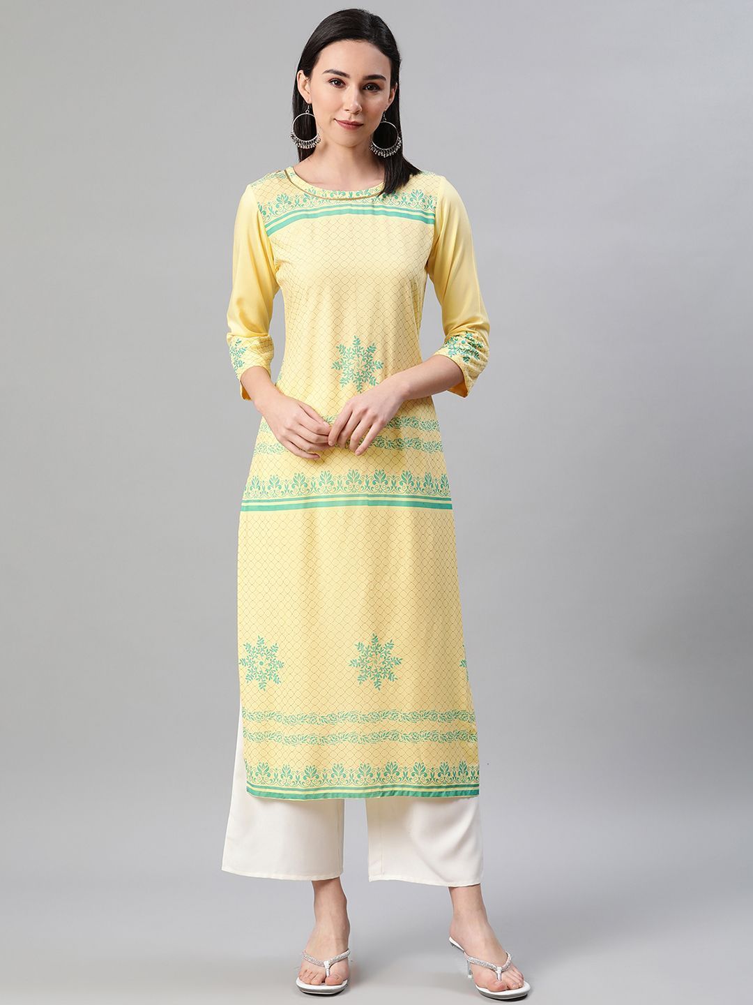 Women's Yellow Color Khadi Print Straight Kurta - Ziyaa