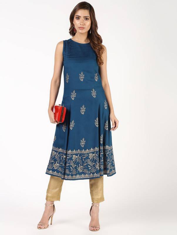 Women's Block Print Flared Kurta - Aniyah