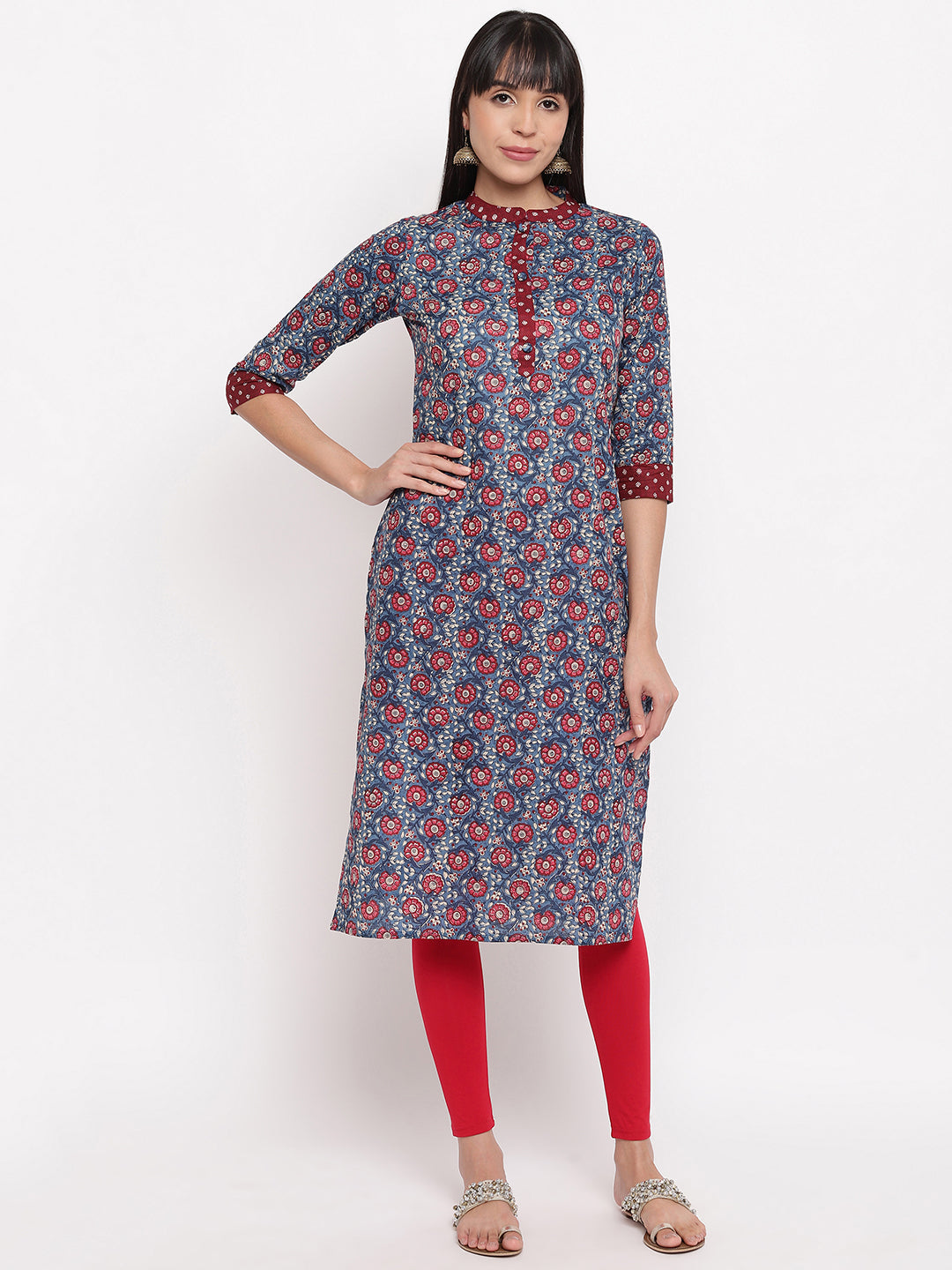 Women's Blue Floral Print Kurti By Vbuyz- (1Pc Set)