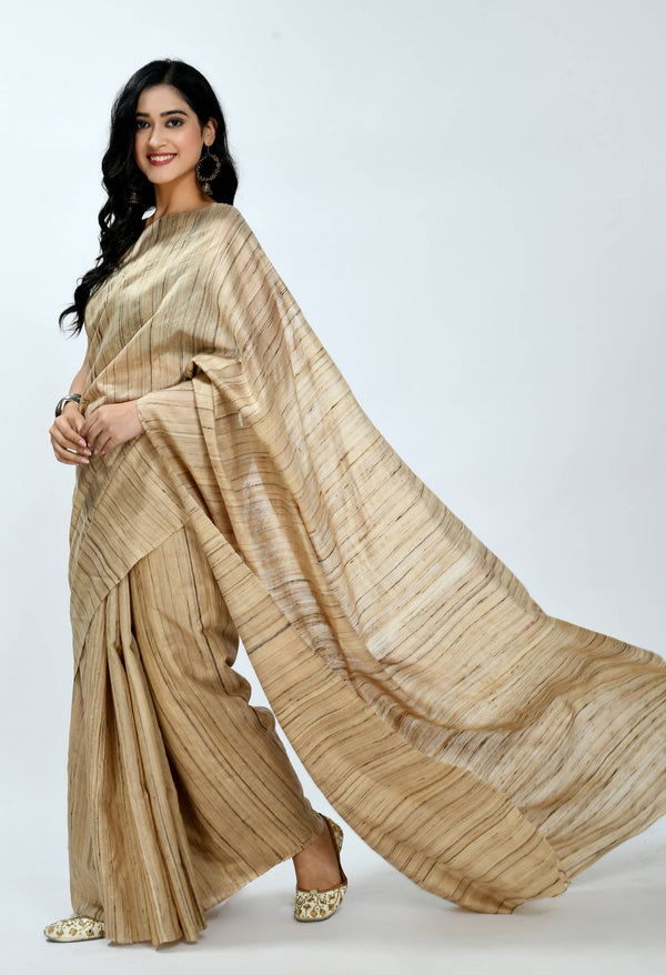 Women's Pure Ghichcha Silk Tussar Color Saree Mfsaree_026 - Moeza