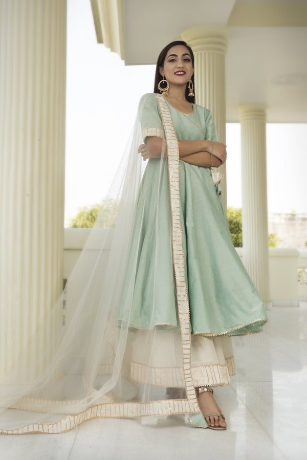 Women's Cotton Silk Mint Angrakha - Pomcha Jaipur