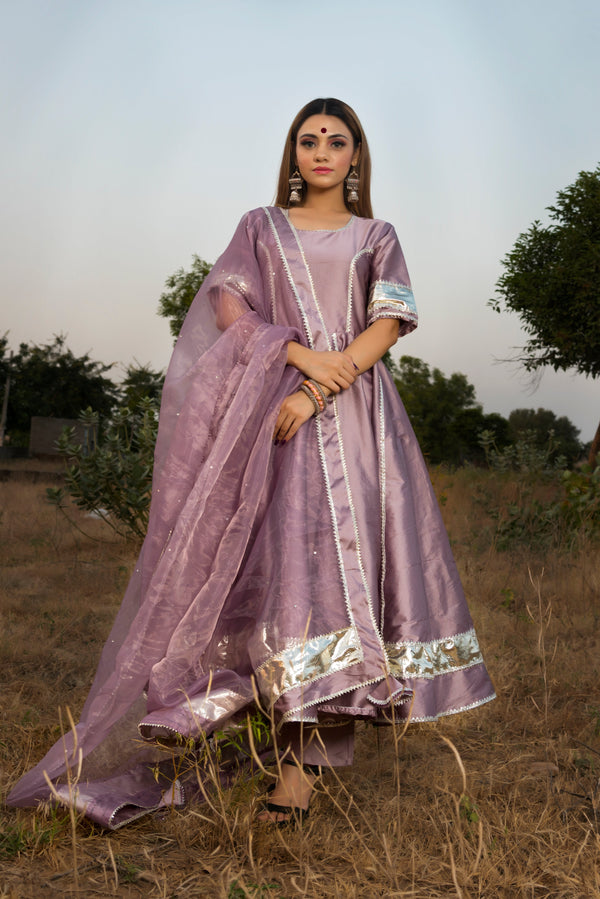 Women's Taffeta Silk Purple Anarkali- Pomcha Jaipur