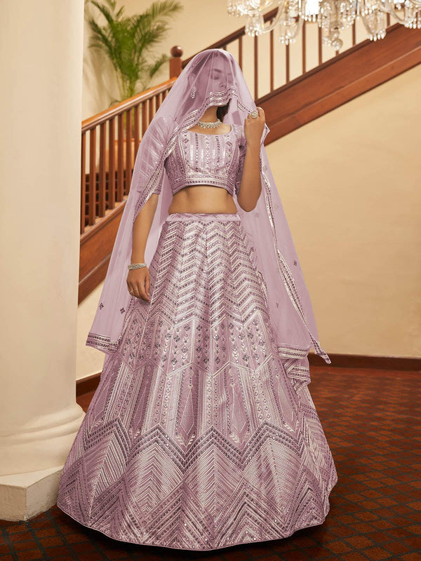 Women's Impressive Dusty Pink Silk Lehenga Set - Odette