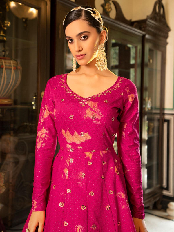 Women's Impressive Fuschia Cotton Anarkali - Odette