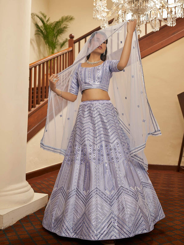 Women's Impressive Lavender Silk Lehenga Set - Odette