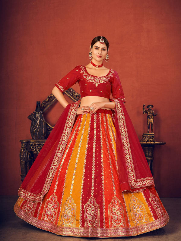 Women's Impressive Multi-Colored Art Silk Lehenga Set - Odette