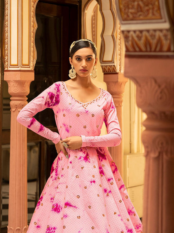 Women's Impressive Pink Cotton Anarkali - Odette