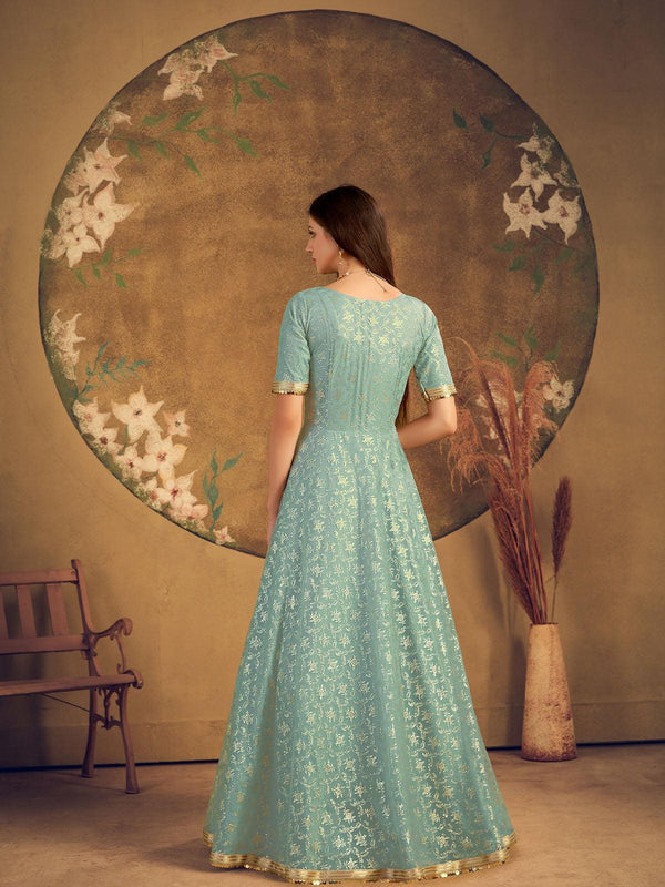 Women's Impressive Pista Green Net Anarkali - Odette