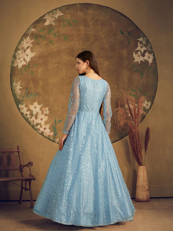 Women's Impressive Sky Blue Net Anarkali - Odette