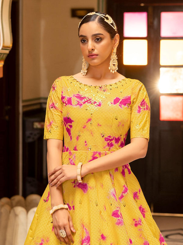 Women's Impressive Yellow Cotton Anarkali - Odette