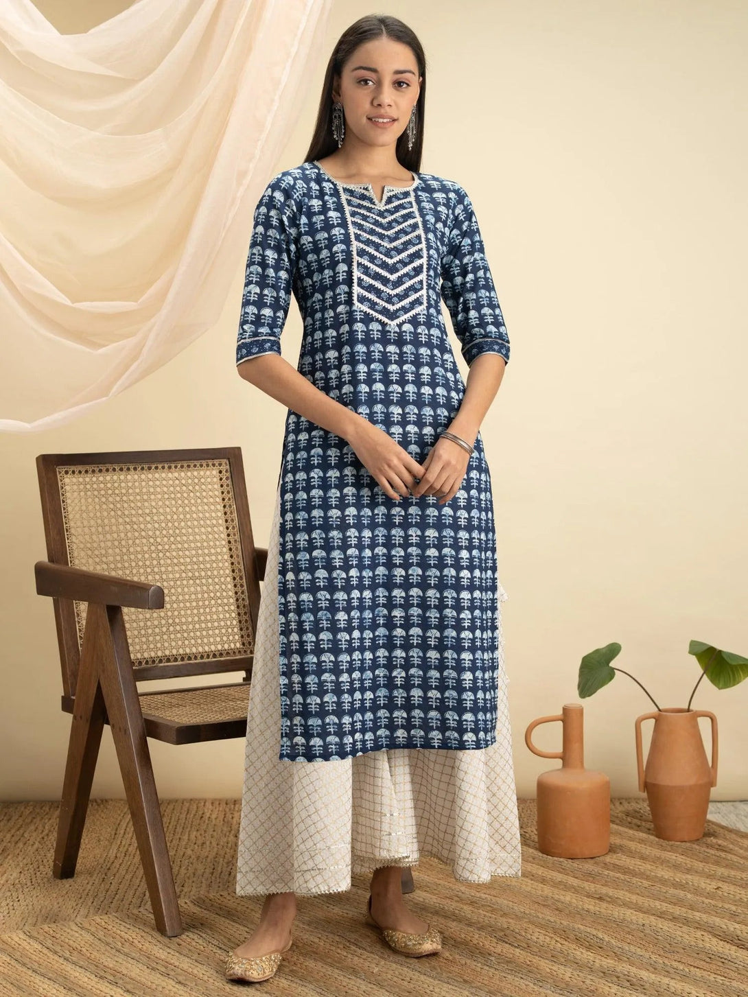 Indigo Printed Cotton Kurta - Jashvi