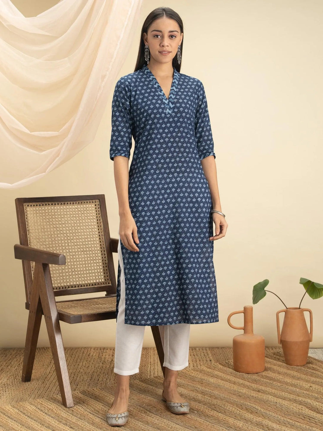 Indigo Printed Cotton Kurta - Jashvi